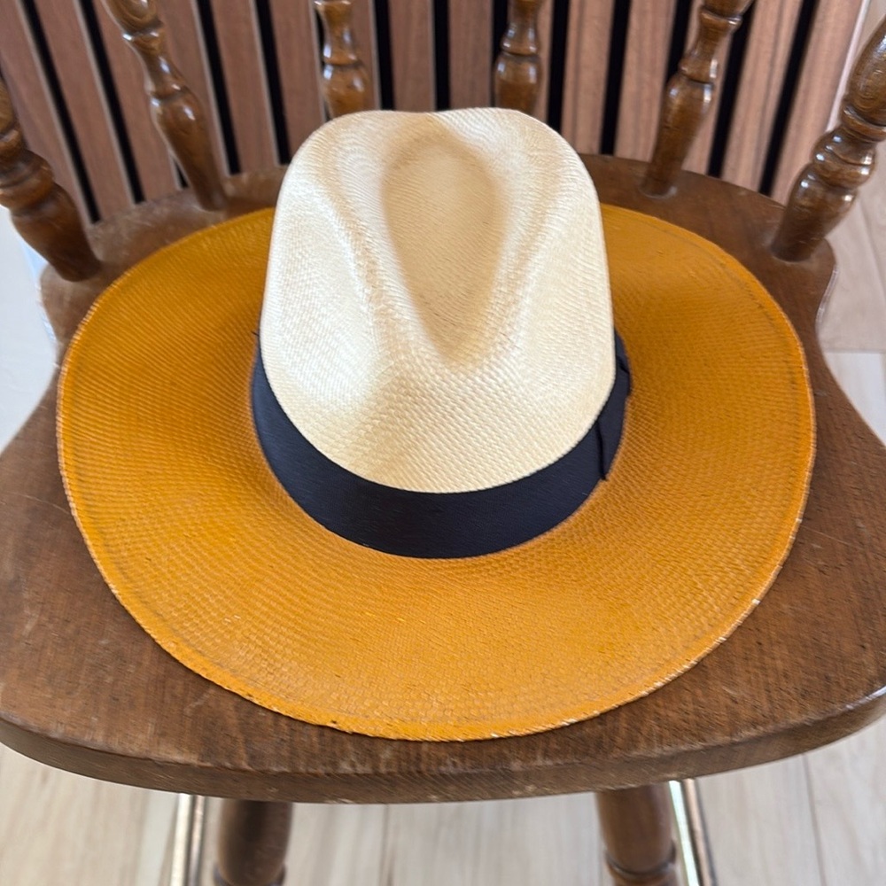 Tan and Black Wide Brim Fedora Hat